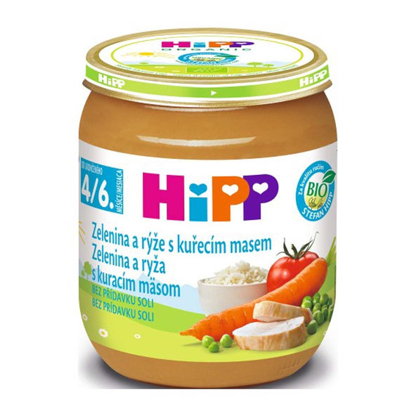 6x HiPP BIO Zeleninová omáčka s ryžou a kuraťom (125 g) - mäsovo-zeleninový príkrm