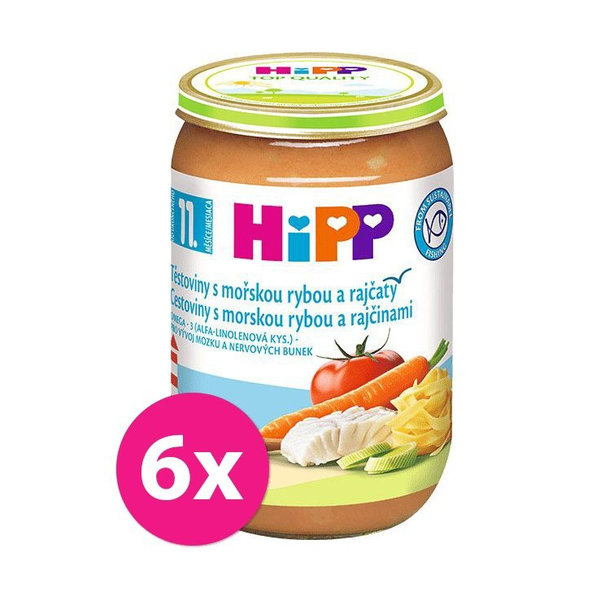 6x HiPP Príkrm zeleninovo-mäsový Jemné cestoviny s morskou rybou a rajčinami 220g