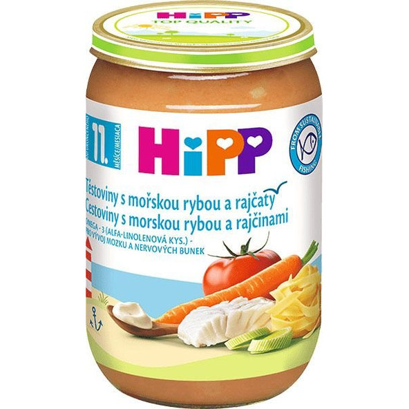 6x HiPP Príkrm zeleninovo-mäsový Jemné cestoviny s morskou rybou a rajčinami 220g