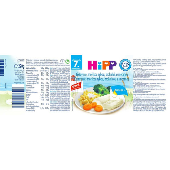 6x HiPP tagliatelle s mořskou rybou, brokolicí a smetanou (220 g) - maso-zeleninový příkrm