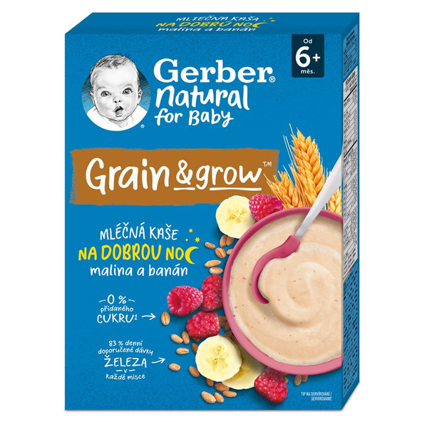 3x GERBER Natural mliečna kaša pšenično ovsená malina a banán 220 g