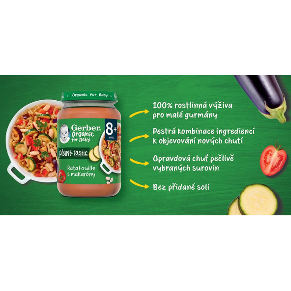 6x GERBER Organic 100% rastlinný príkrm ratatouille s makarónmi 190 g​