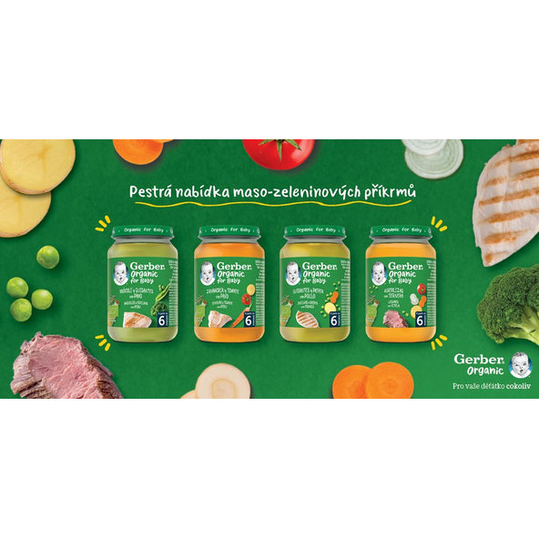 6x GERBER Organic detský príkrm brokolica s hráškom a morčacím mäsom 190 g