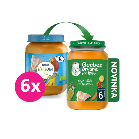 6x GERBER Organic detský príkrm mrkva a rajčiny s morčacím mäsom 190 g