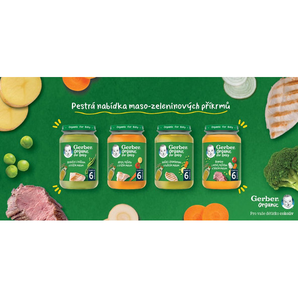 6x GERBER Organic detský príkrm hrášok so zemiakmi a kuracím mäsom 190 g​