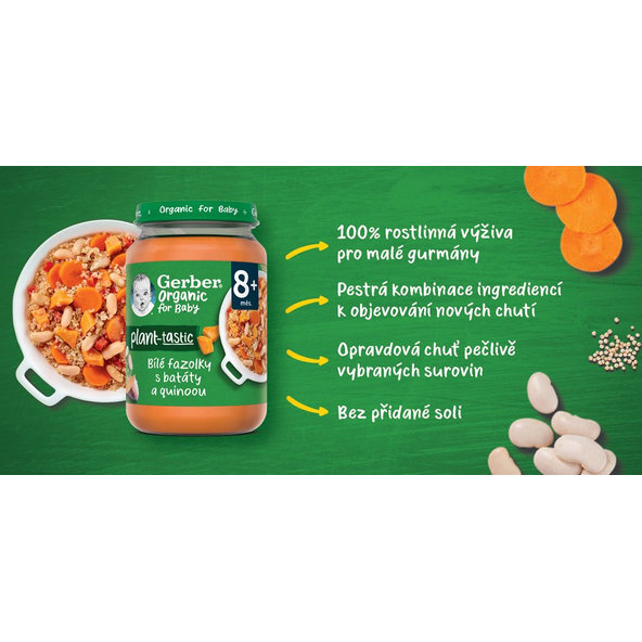 GERBER Organic 100% rastlinný príkrm biele fazuľky s batátmi a quinoou 190 g