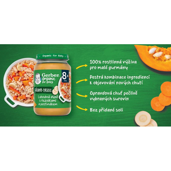 GERBER Organic 100% rastlinný príkrm lahodná tekvica s fazuľkami a paštrnákom 190 g