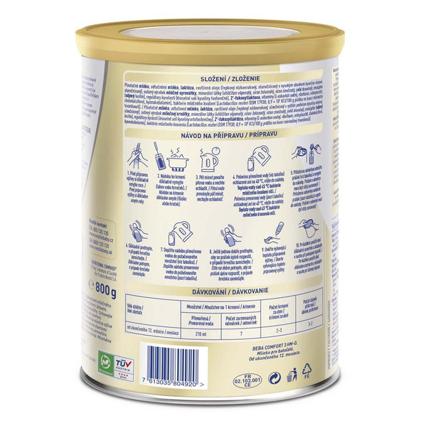 3x BEBA COMFORT HM-O 3 Mlieko batoľacie, 800 g