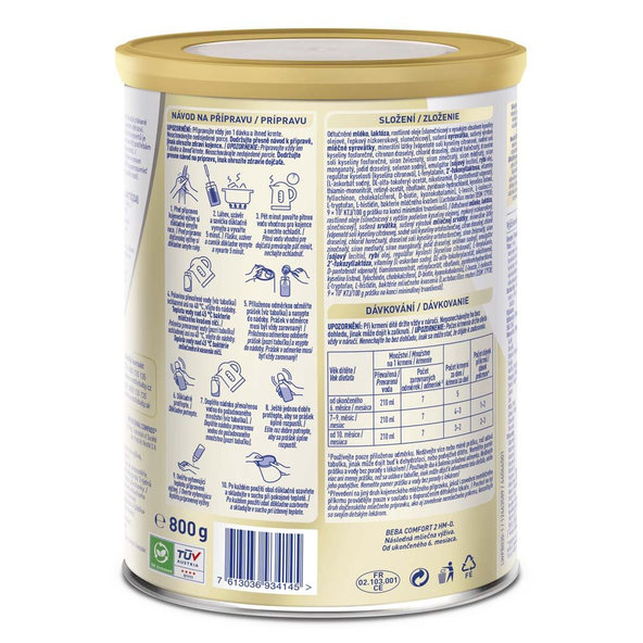 6x BEBA COMFORT HM-O 2 Mlieko pokračovacie, 800 g