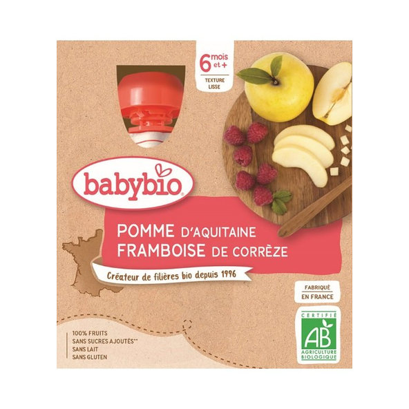 BABYBIO Jablko malina (4x 90 g) - ovocný príkrm