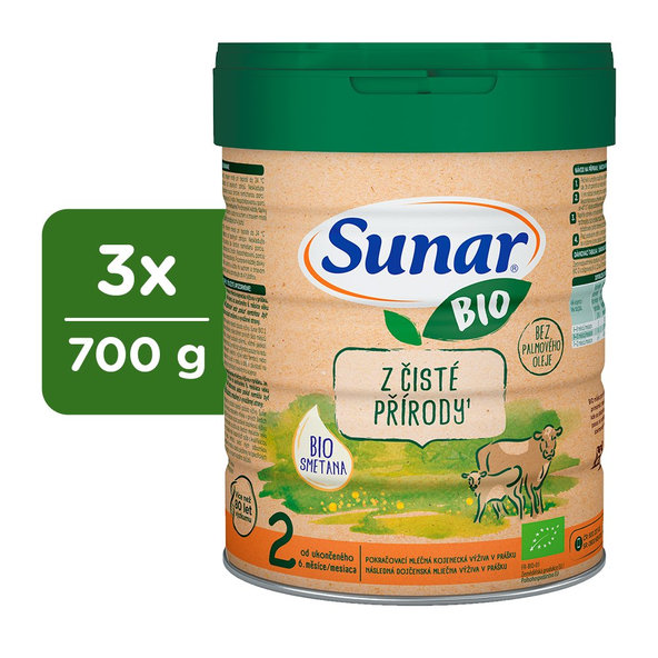 3x SUNAR BIO 2 Mlieko pokračovacie, 700g
