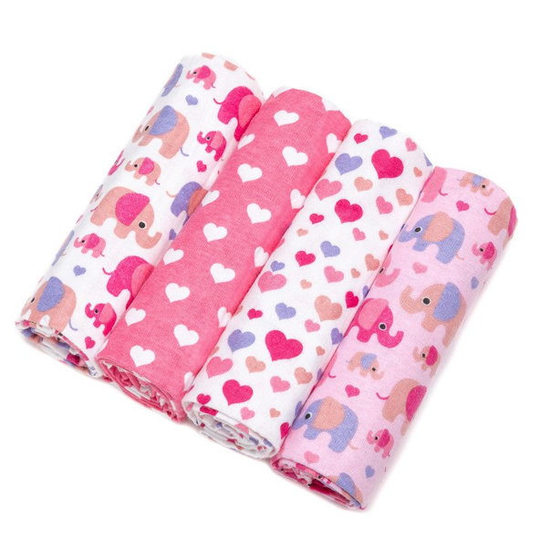 T-TOMI Plienky látkové 76 x 76 cm, 4 ks, ružové sloníky