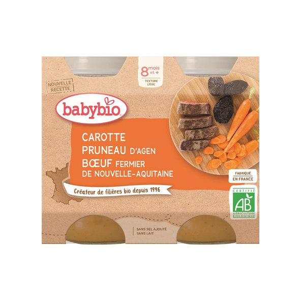 2x BABYBIO Menu mrkva a sušené slivky s hovädzím mäsom (200 g)