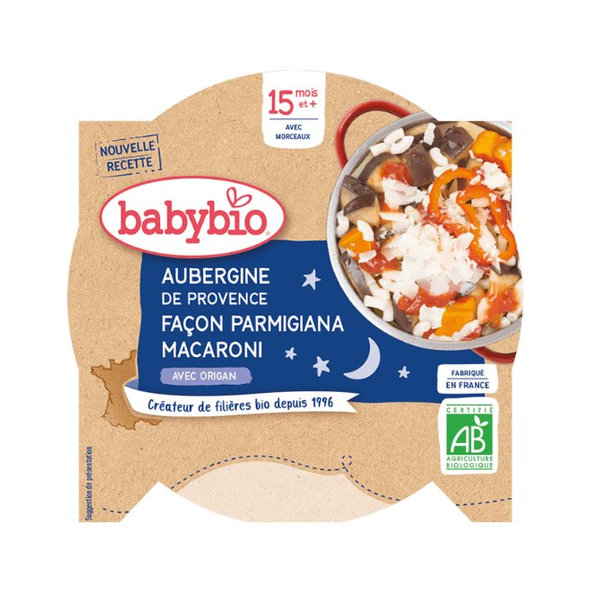 BABYBIO Večerné menu baklažán na spôsob parmigiana s makarónmi (260 g)