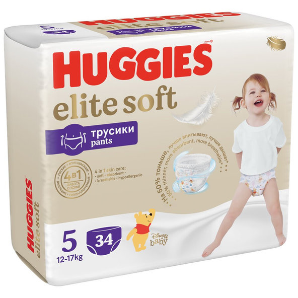 HUGGIES® Elite Soft Pants Nohavičky plienkové jednorázové 5 (12-17 kg) 34 ks