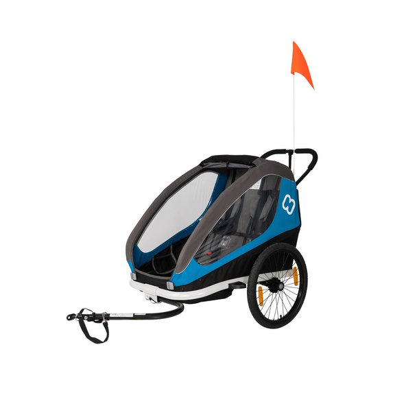HAMAX Vozík dvojmiestny za bicykel vr. ramená + kočíkový set Traveller Petrol Blue/Grey
