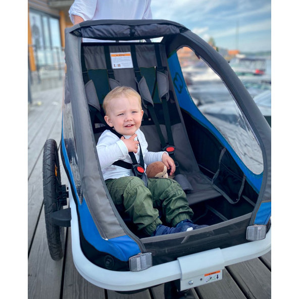 HAMAX Vozík dvojmiestny za bicykel vr. ramená + kočíkový set Traveller Petrol Blue/Grey