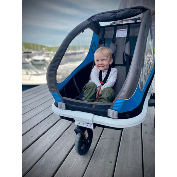 HAMAX Vozík dvojmiestny za bicykel vr. ramená + kočíkový set Traveller Petrol Blue/Grey