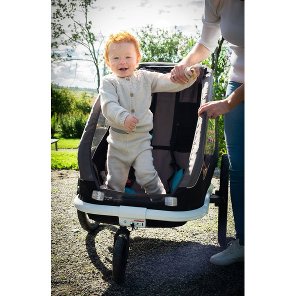 HAMAX Vozík dvojmiestny za bicykel vr. ramená + kočíkový set Traveller Petrol Blue/Grey