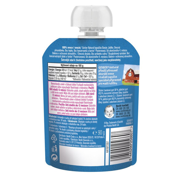 6x GERBER Natural kapsička banán a jablko 90 g