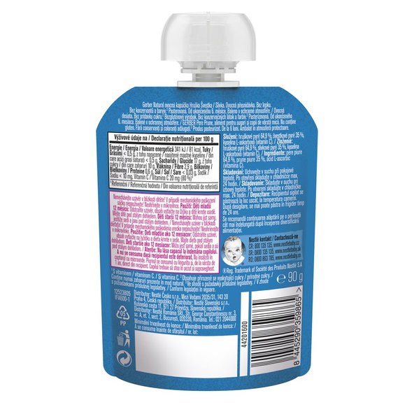 6x GERBER Natural kapsička hruška a slivka 90 g