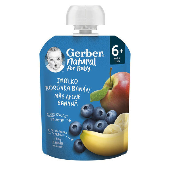 6x GERBER Natural kapsička jablko, čučoriedka a banán 90 g