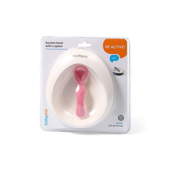 BABYONO Miska s prísavkou a lyžičkou ružová 230 ml 6m+
