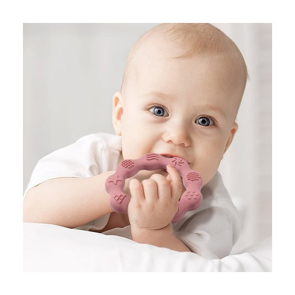 BABYONO Hryzačka silikónová Krúžok ružový