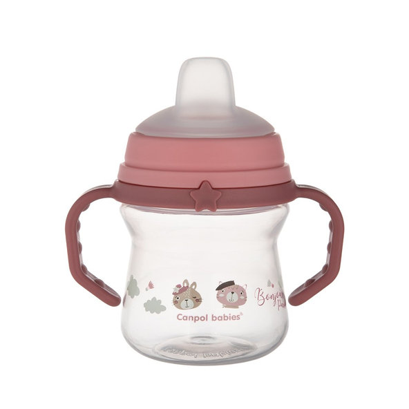 CANPOL BABIES Hrnček so silikónovým náustkom FirstCup Bonjour Paris 150ml ružový 6m+