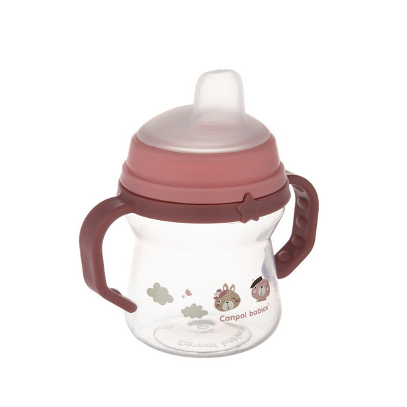 CANPOL BABIES Hrnček so silikónovým náustkom FirstCup Bonjour Paris 150ml ružový 6m+