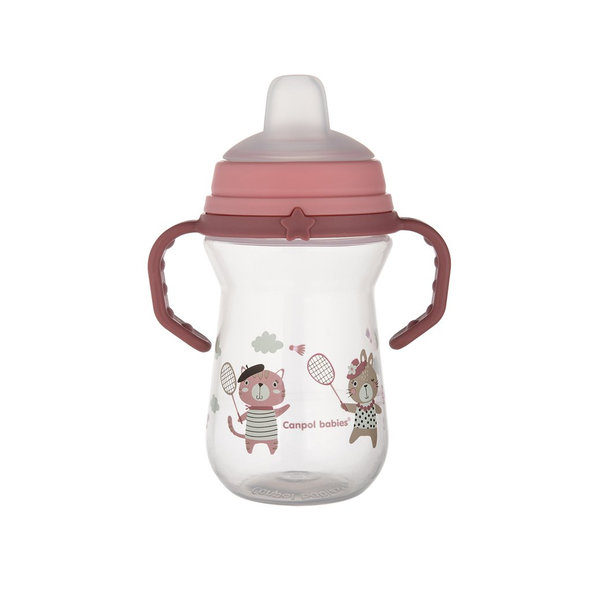 CANPOL BABIES Hrnček so silikónovým náustkom FirstCup Bonjour Paris 250ml ružový 6m+