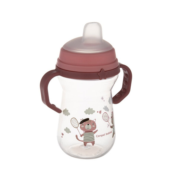 CANPOL BABIES Hrnček so silikónovým náustkom FirstCup Bonjour Paris 250ml ružový 6m+