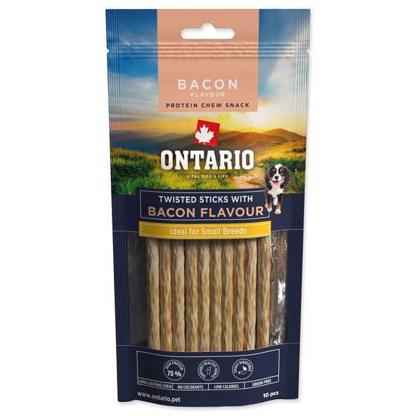Pochúťka Ontario Protein príchuť slanina, žuvacia krútená tyčinka 10ks 12,7 cm