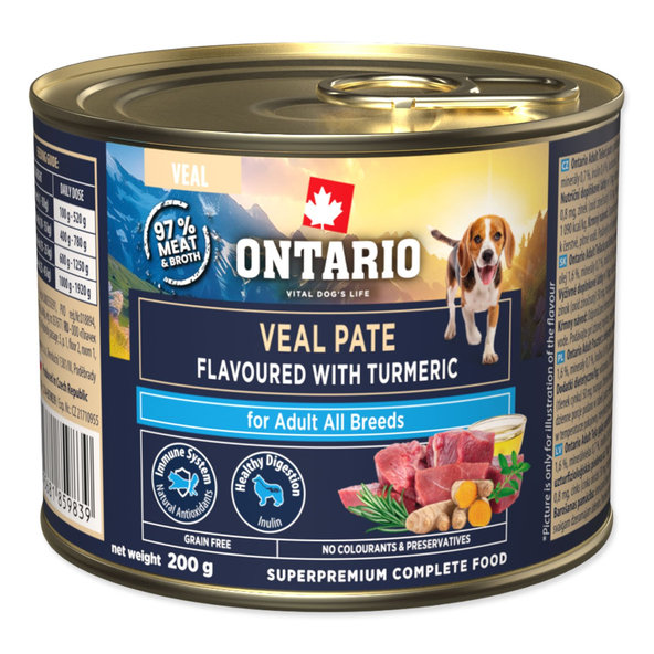 Konzerva Ontario Adult teľacie paté s príchuťou kurkumy 200 g