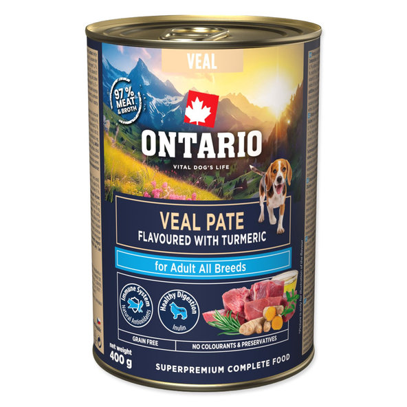 Ontario Adult Konzerva pre psy teľacie paté s kurkumou 6 x 400 g