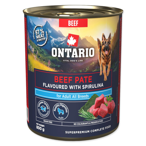 Konzerva Ontario Adult hovädzie paté s príchuťou spirulíny 800 g