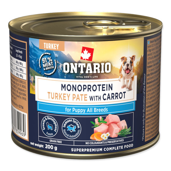 Konzerva Ontario Puppy monoprotein morčacie paté s mrkvou 200 g