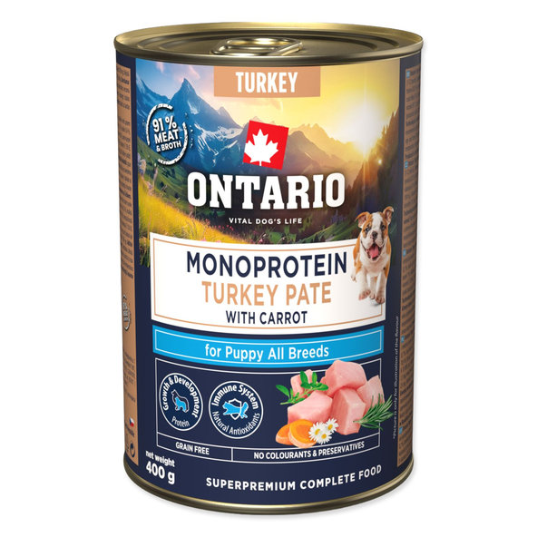 Konzerva Ontario Puppy monoprotein morčacie paté s mrkvou 6 x 400g