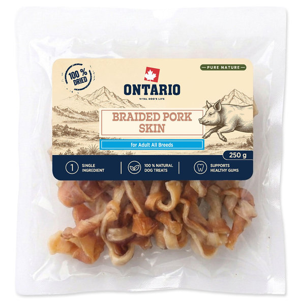 Ontario Pure Nature Sušená pletená bravčová koža pre psy 250 g