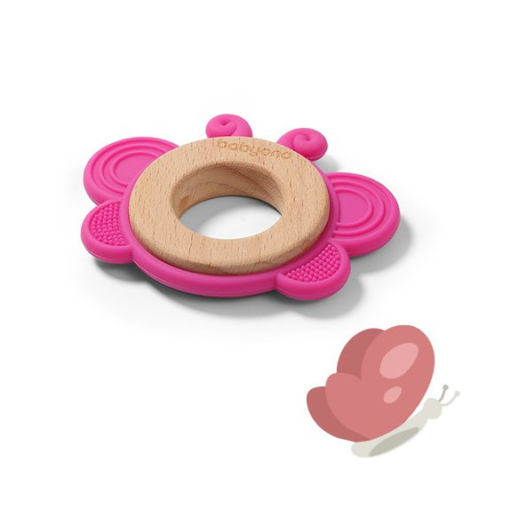 BABYONO Hryzačka dreveno-silikónová Butterfly