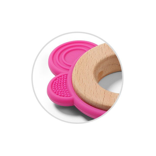 BABYONO Hryzačka dreveno-silikónová Butterfly