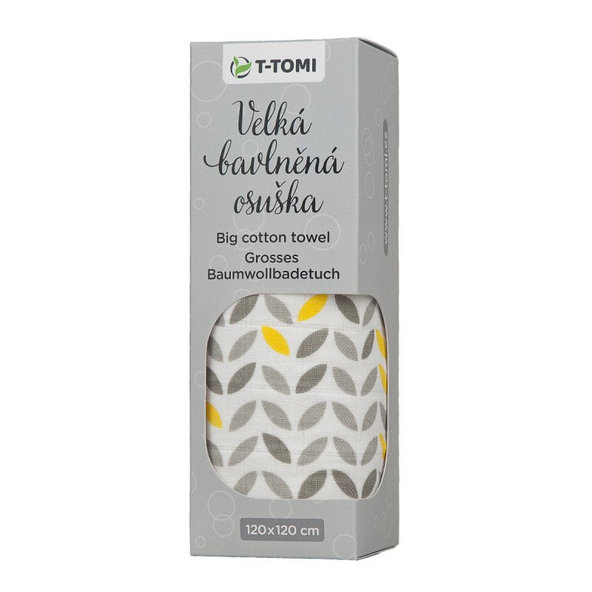 T-TOMI Osuška veľká bavlnená TETRA 120x120 cm, grey leafs