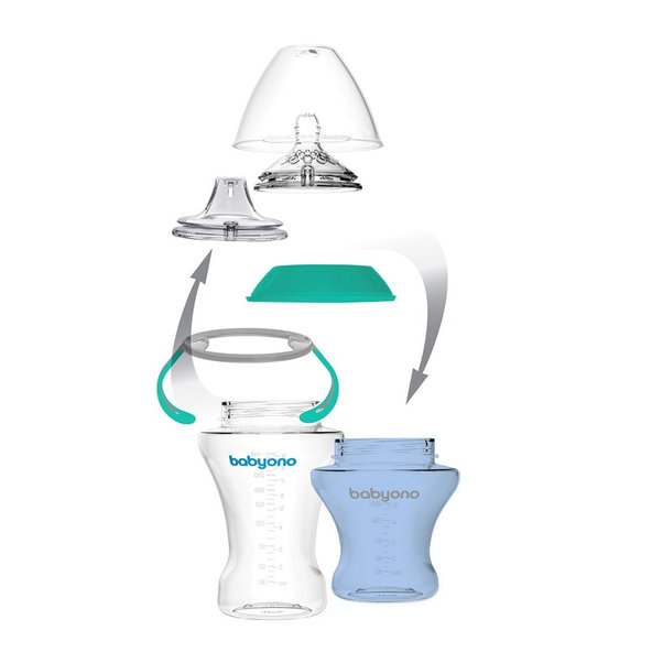 BABYONO Hrnček netečúci s mäkkým náustkom Natural Nursing 180 ml tyrkysová