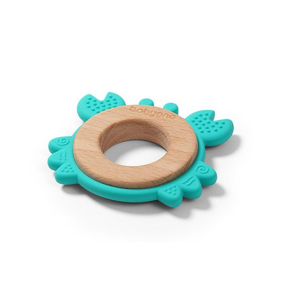 BABYONO Hryzačka dreveno-silikónová Crab