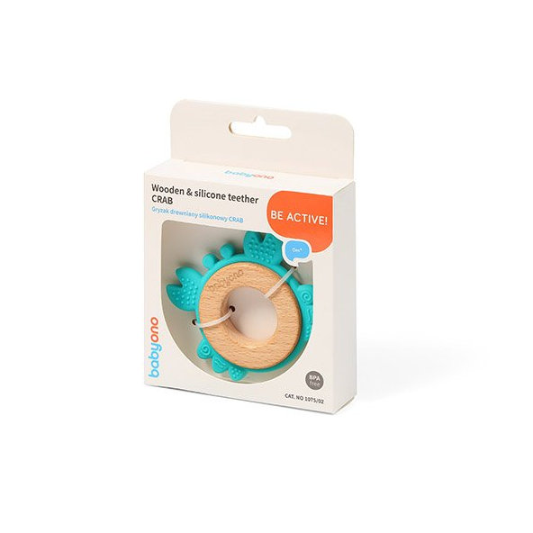 BABYONO Hryzačka dreveno-silikónová Crab