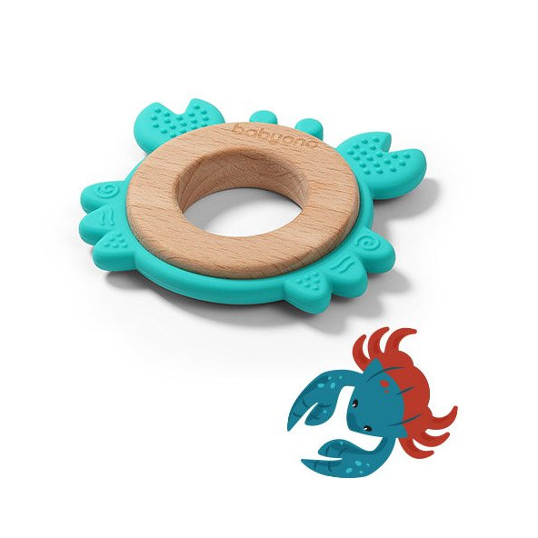 BABYONO Hryzačka dreveno-silikónová Crab
