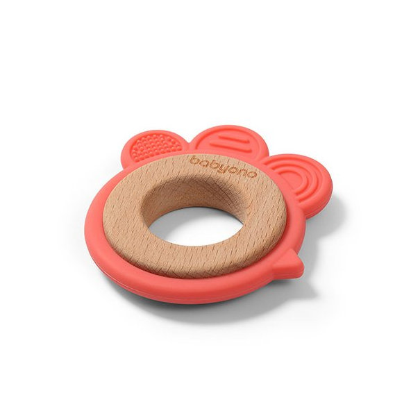 BABYONO Hryzačka dreveno-silikónová Hen