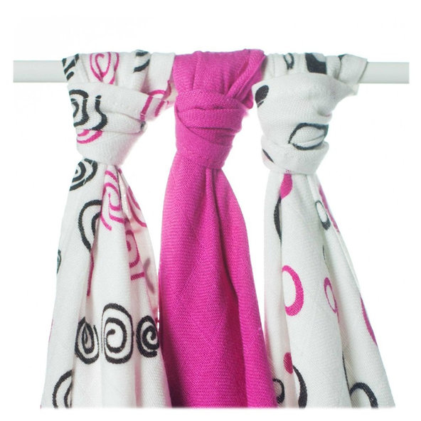 KIKKO Bambusové plienky XKKO BMB Spirals&Bubbles 70x70 (3 ks) – magenta