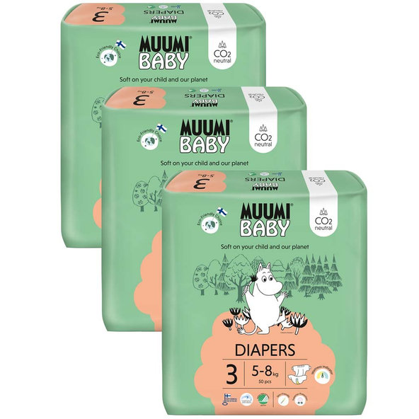 MUUMI Baby 3 Midi 5-8 kg (150 ks), mesačné balenie eko plienok