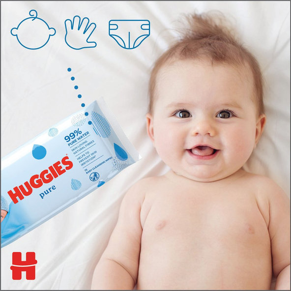 HUGGIES® Vlhčené obrúsky Pure Triplo 56x3 ks